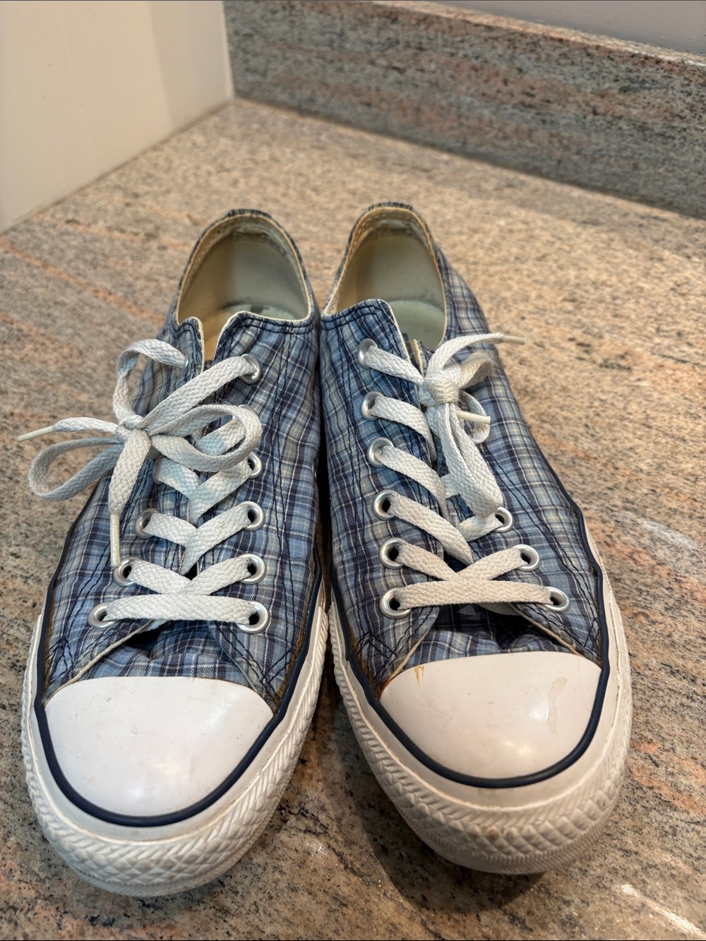 Converse Plaid Blue White Low Top Sneakers